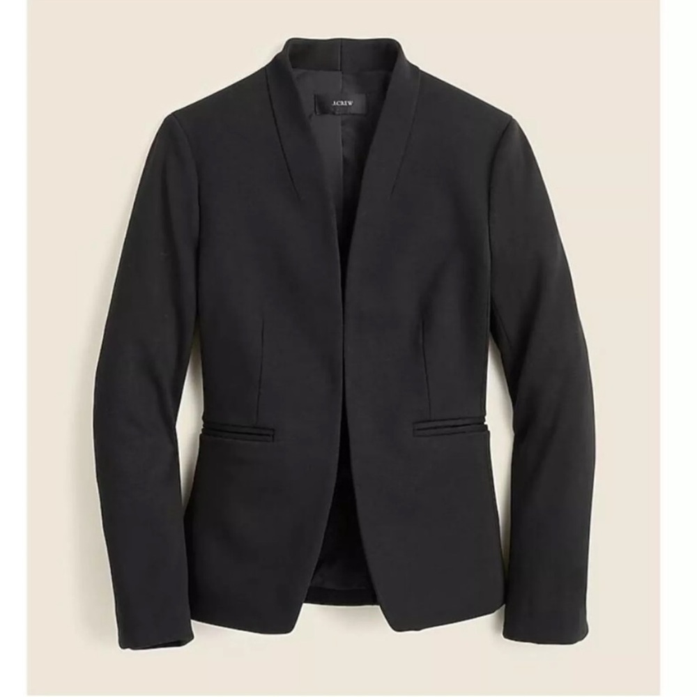 J. Crew Going Out Twill Black Blazer Modern Collarless 2P EUC